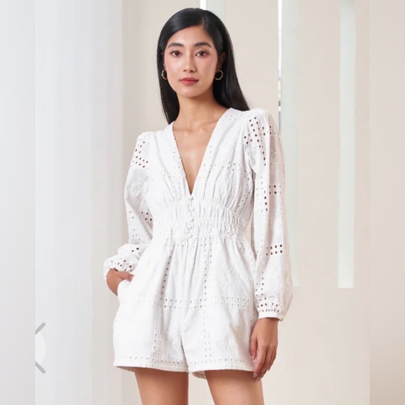 Yumi Kim Pants - Yumi Kim Abigail Romper long sleeve white eyelet size XS